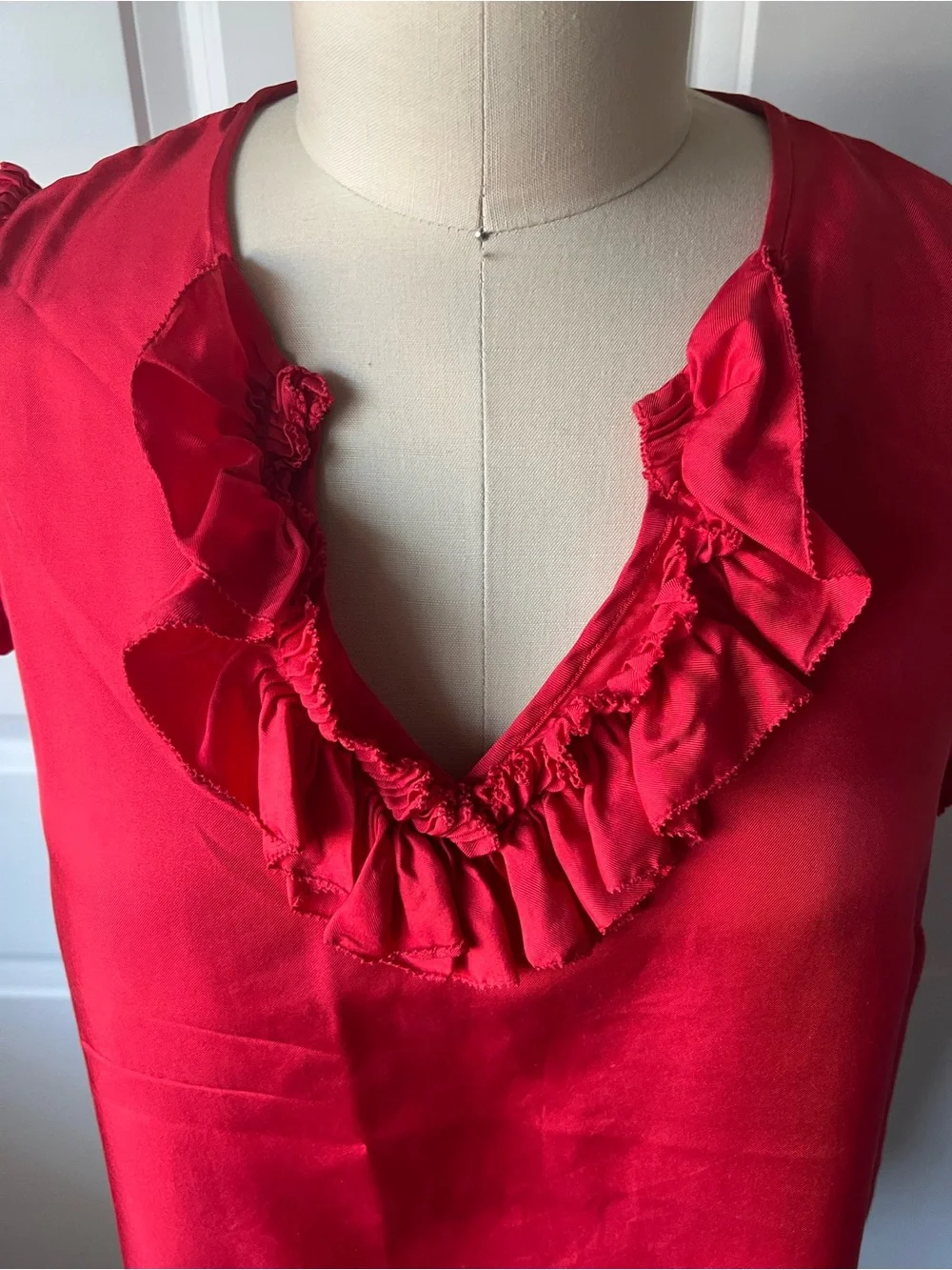 J. Crew Red Ruffle V-Neck Silk Sleeveless Camisole